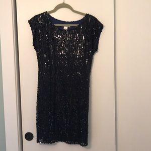 Dark blue sequins part dress